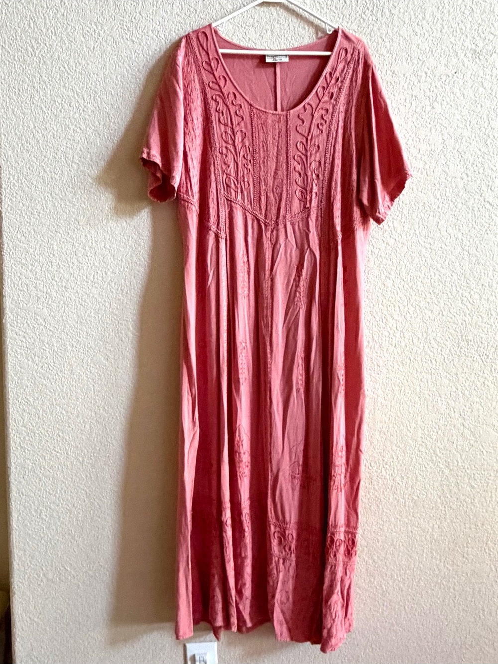HolyClothing Size XL/1X Pink Renaissance Boho Maxi Dress Embroidery Short Sleeve